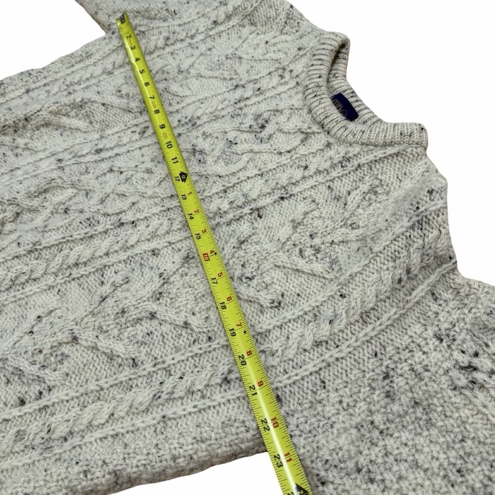 Vintage Acorn Heavy British Wool Cable Knit Fisherman Sweater Size M Off‎ White - Picture 9 of 10